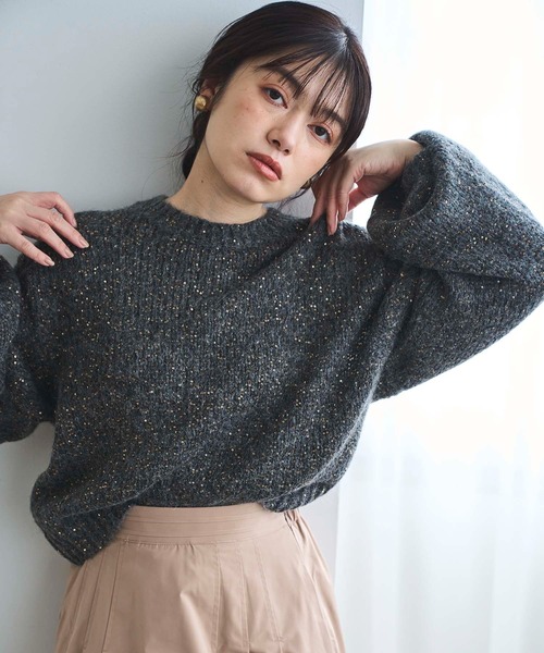 ニット セーター スパングルボリュームモヘアニット レディース