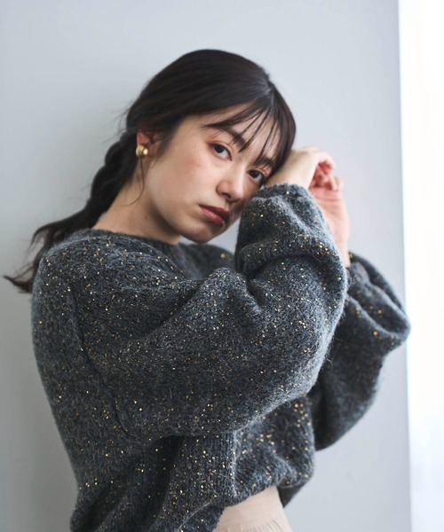 ジュルネアンローズ　ウールモヘアニット　黒　バックリボン　ふわふわ生地 Sirin ニット セーター スパングルボリュームモヘアニット レディース