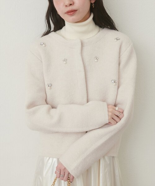 natural couture コート アウター 「大人ナチュ」ノーカラービジュー