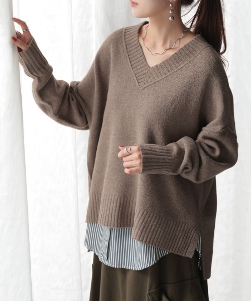 HUG.U（ハグユー） ニット セーター 洗える Vネックニット レディース