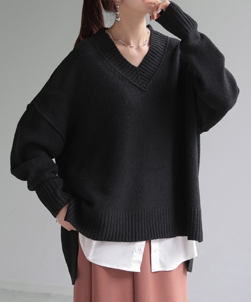 HUG.U（ハグユー） ニット セーター 洗える Vネックニット レディース