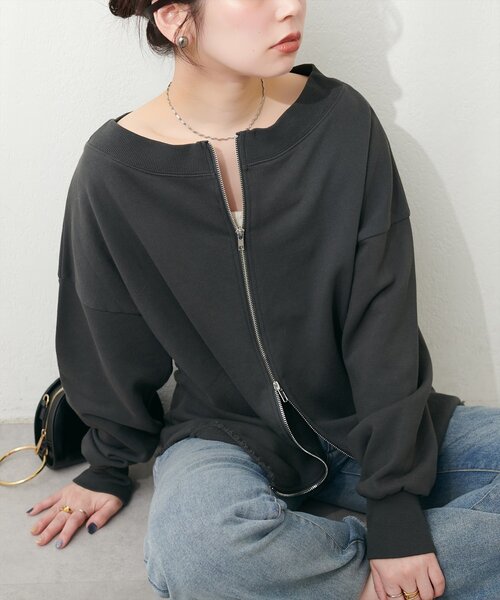 natural couture tシャツ オフショルZIP裏毛プルオーバー レディース 