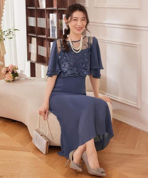 DRESS+ ドレス レイヤードワンピース 花柄刺繍 パーティー