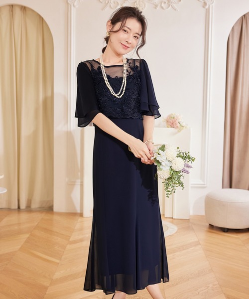 DRESS+ ドレス レイヤードワンピース 花柄刺繍 パーティー
