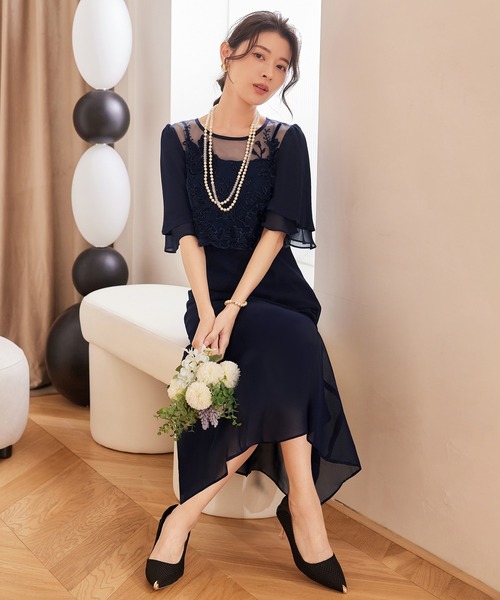 DRESS+ ドレス レイヤードワンピース 花柄刺繍 パーティー