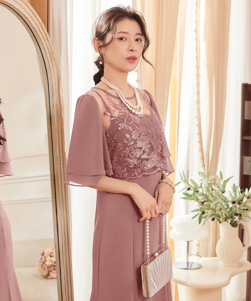 DRESS+ ドレス レイヤードワンピース 花柄刺繍 パーティー