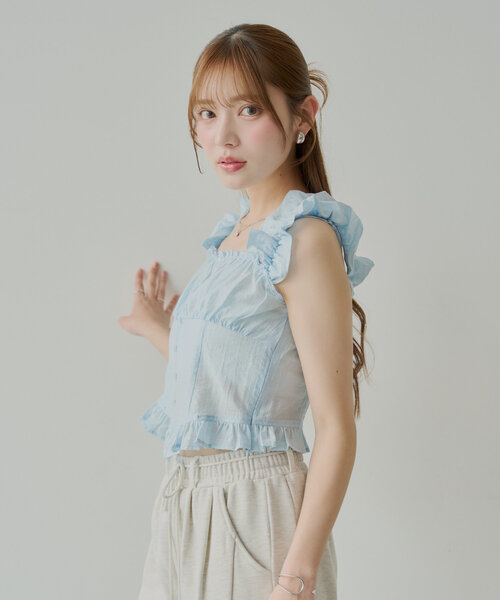 【新品】フリルブラウス　ブルー　レディース　シャツ　Bibiy 33tm04z_item_100.jpg?fitin=720:720