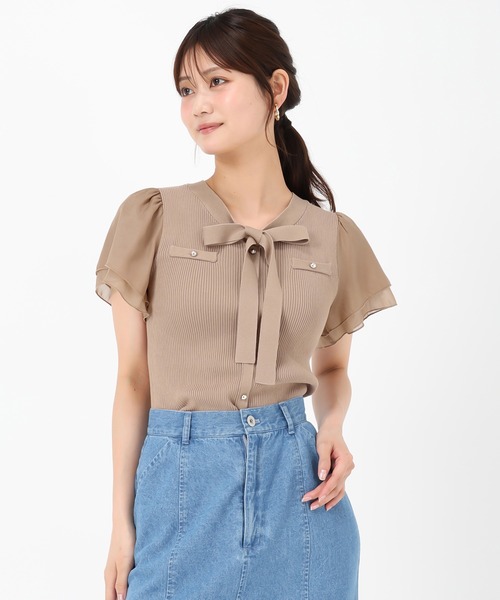 Traditional Weatherwear ⭐︎ 半袖ニットベージュ　極美品 セール】かぎ針編み半袖薄手 ポロ襟ニットセーター（ニット