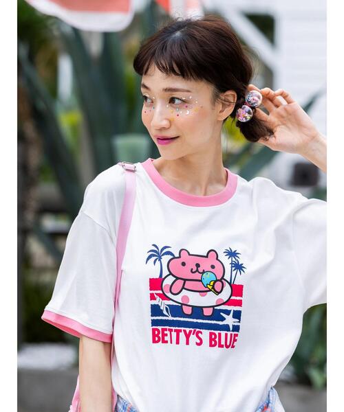 Tシャツ　BETTY'S BLUE セール】 ショッパー柄 バックプリントTシャツ（ピンク/レッド
