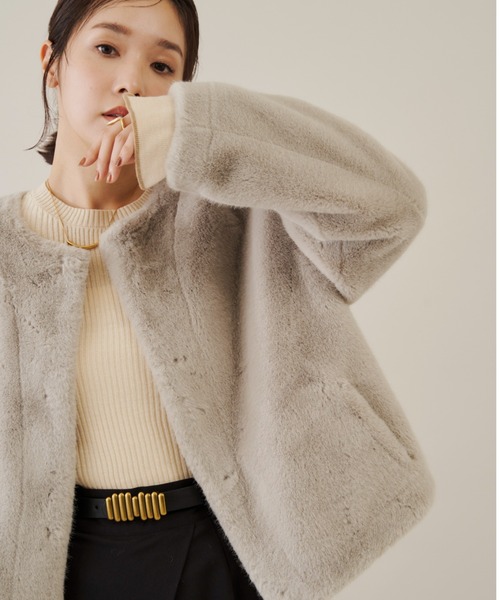 「Shelly island」 ノーカラージャケット FREE グレー レディース_画像8