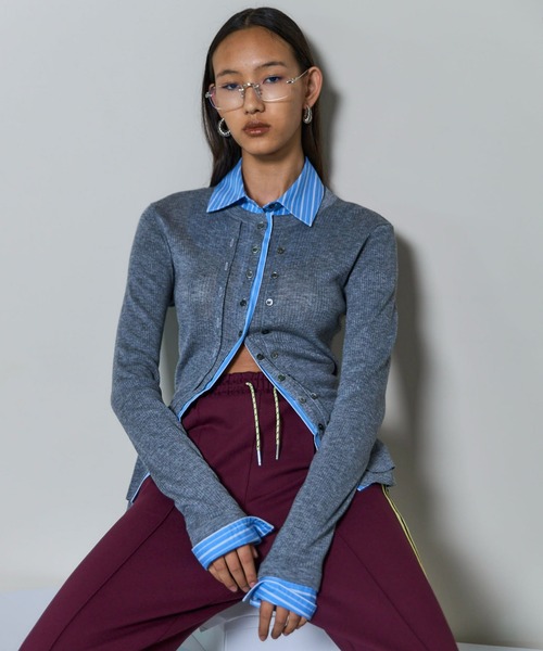 カーディガン 「25AW PRE-ORDER」2way Shirt Knit Docking Tops/2WAYシャツニット「MAISON SPECI