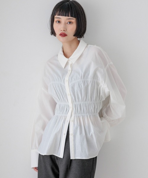 ブラウス シャツ シャーリングシャツＬＳ  580593 レディース