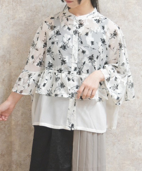 axes femme（アクシーズ ファム） ブラウス シャツ 花柄切替ブラウス