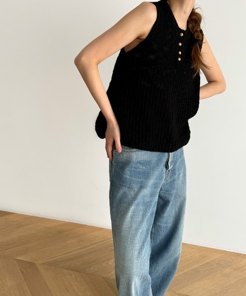 「CANAL JEAN」 「El mar」ニットベスト ONE SIZE ブラック レディース_画像2