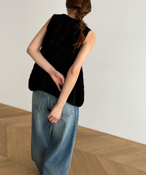 「CANAL JEAN」 「El mar」ニットベスト ONE SIZE ブラック レディース_画像3