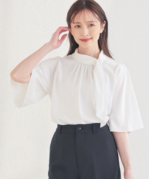 「GLACIER lusso」 半袖ブラウス L ネイビー レディース_画像5