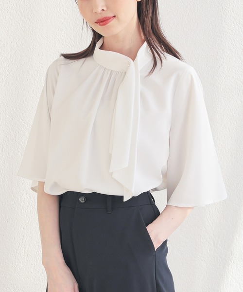 「GLACIER lusso」 半袖ブラウス L ネイビー レディース_画像6