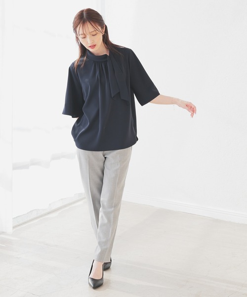 「GLACIER lusso」 半袖ブラウス L ネイビー レディース_画像7