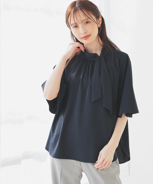 「GLACIER lusso」 半袖ブラウス L ネイビー レディース_画像9