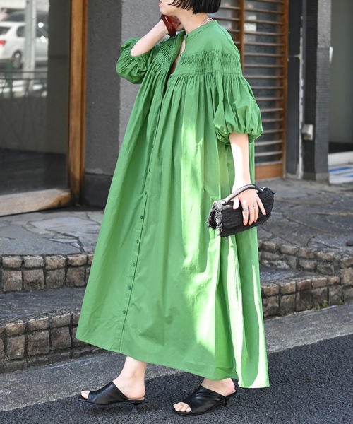 「＆HALF」 半袖ワンピース M グリーン レディース_画像7