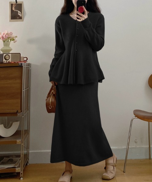 Diosfront セットアップ ペプラムフレアニットカーディガン