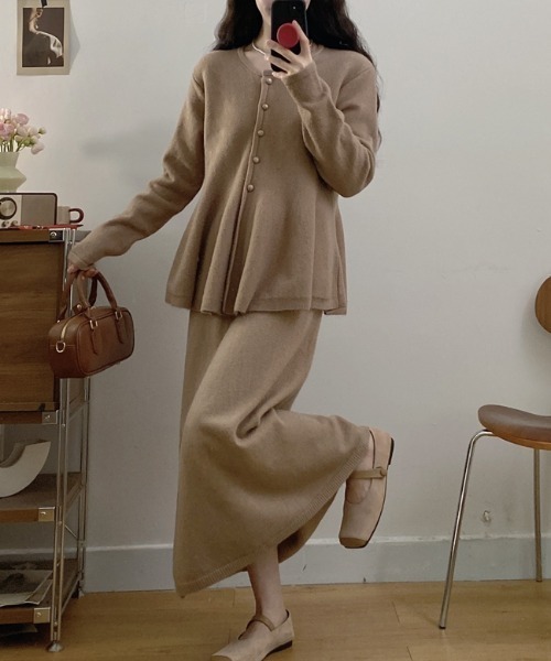 Diosfront セットアップ ペプラムフレアニットカーディガン