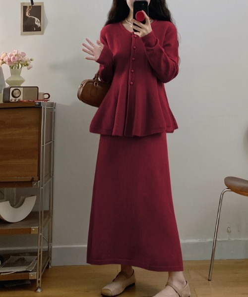 Diosfront セットアップ ペプラムフレアニットカーディガン