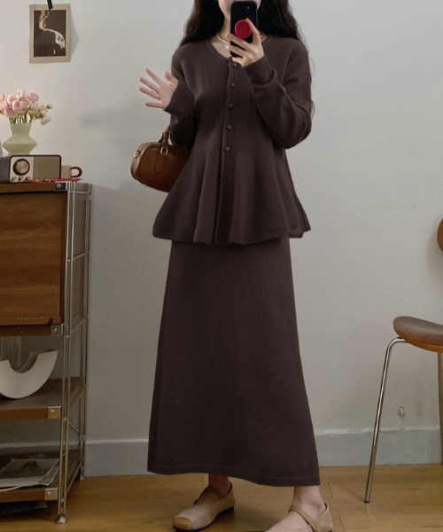 Diosfront セットアップ ペプラムフレアニットカーディガン