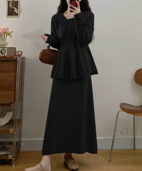 ティップラン引退セット Diosfront セットアップ ペプラムフレアニットカーディガン