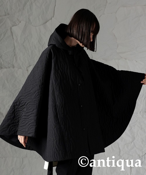 アンティカ antiqua ポンチョ アウター ブラック antiqua（アンティカ） ポンチョ FREE ブラック レディース : ZOZOTOWN