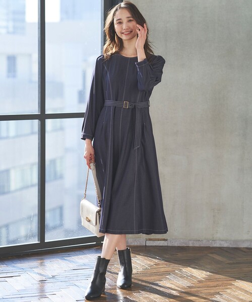 「ANY SIS」 長袖ワンピース 2 ネイビー レディース_画像2