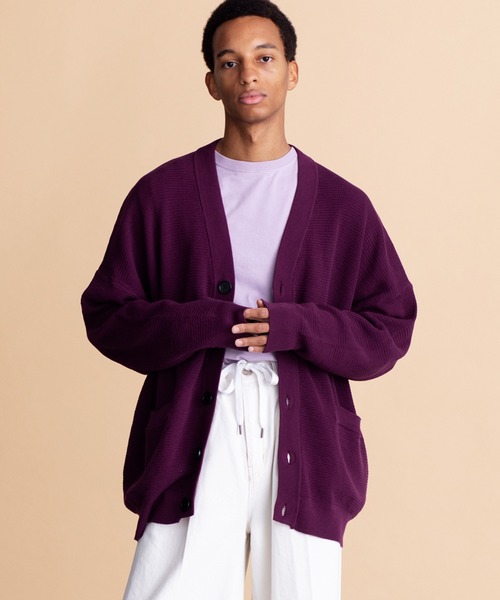 VICTIM（ヴィクティム） ニットカーディガン LARGE パープル メンズ