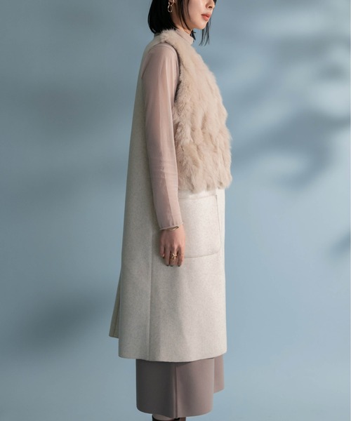 美品　エイミーロウ　ラビットファー　ロングジレ　ベスト　ベージュ Eimee Law（エイミーロウ） ベスト 38 モカ レディース : ZOZOTOWN