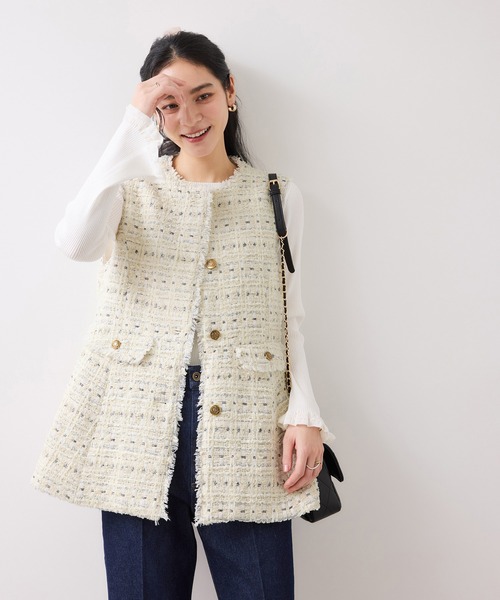 VIS（ビス） ベスト ジレ 「WEB限定」ノーカラーツイードジレ