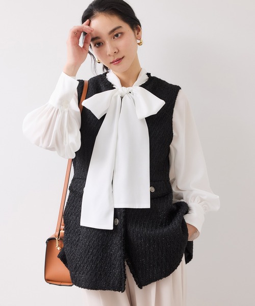 新品タグ付き　ピノーレのジレ・ベスト　サイズ３８ ¥42900 VIS(ビス) / 【WEB限定】ノーカラーツイードジレ (トップス / ベスト