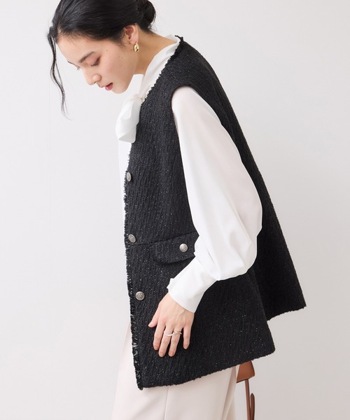 VIS（ビス） ベスト ジレ 「WEB限定」ノーカラーツイードジレ