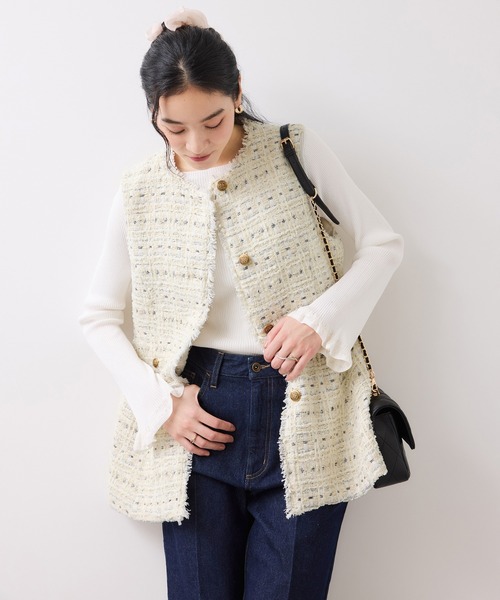 VIS（ビス） ベスト ジレ 「WEB限定」ノーカラーツイードジレ