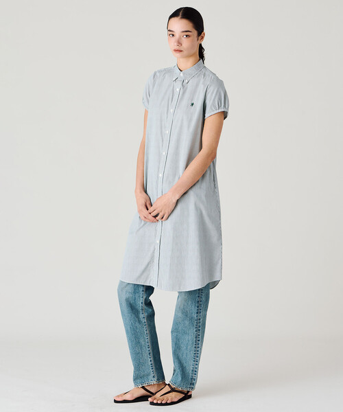 わんページ GYMPHLEX（ジムフレックス） シャツワンピース | コットンストライプ