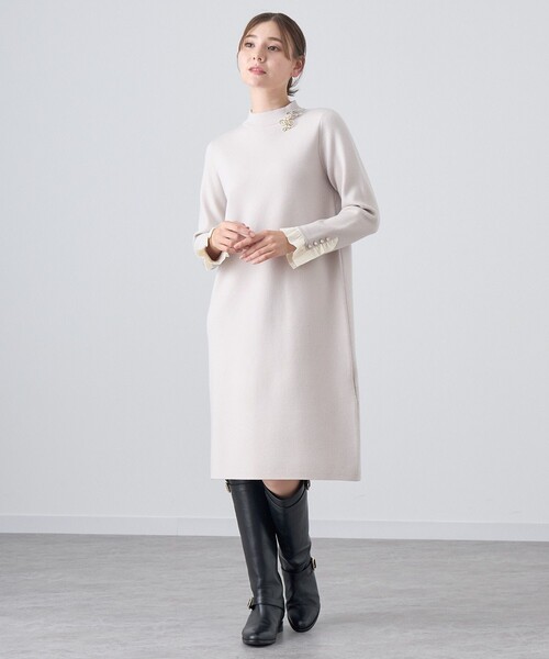 「ANAYI」 ニットワンピース 36 グレイッシュベージュ レディース_画像2