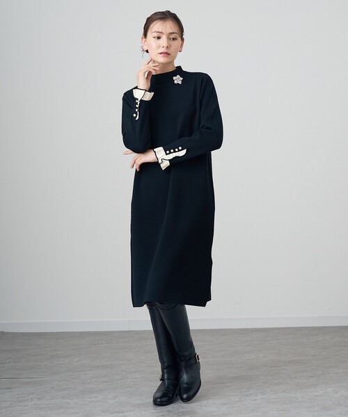 「ANAYI」 ニットワンピース 36 グレイッシュベージュ レディース_画像3