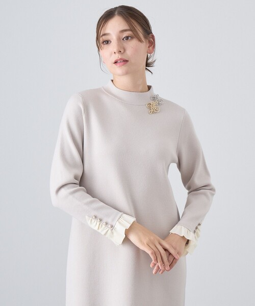 「ANAYI」 ニットワンピース 36 グレイッシュベージュ レディース_画像4