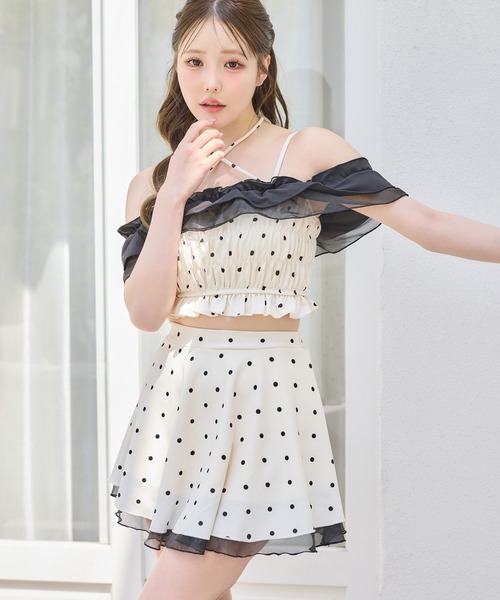 水着 swimwear/フリルトップス+ミニスカート レディースの画像