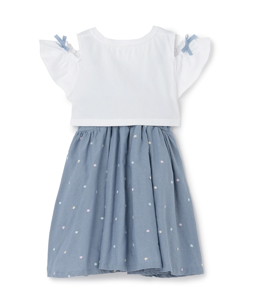 ワンピース 肩開き半袖Tシャツ＆星キャミワンピースセット キッズ 子供服 女の子の画像