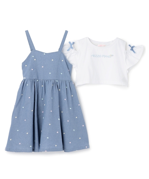 ワンピース 肩開き半袖Tシャツ＆星キャミワンピースセット キッズ 子供服 女の子の画像