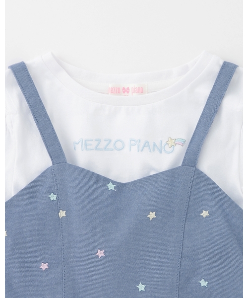 ワンピース 肩開き半袖Tシャツ＆星キャミワンピースセット キッズ 子供服 女の子の画像
