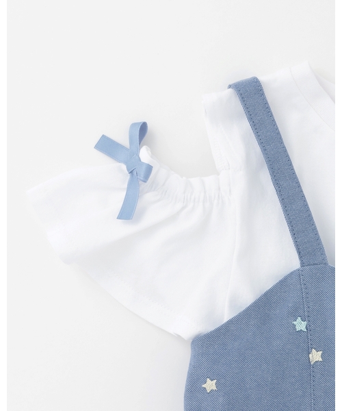 ワンピース 肩開き半袖Tシャツ＆星キャミワンピースセット キッズ 子供服 女の子の画像