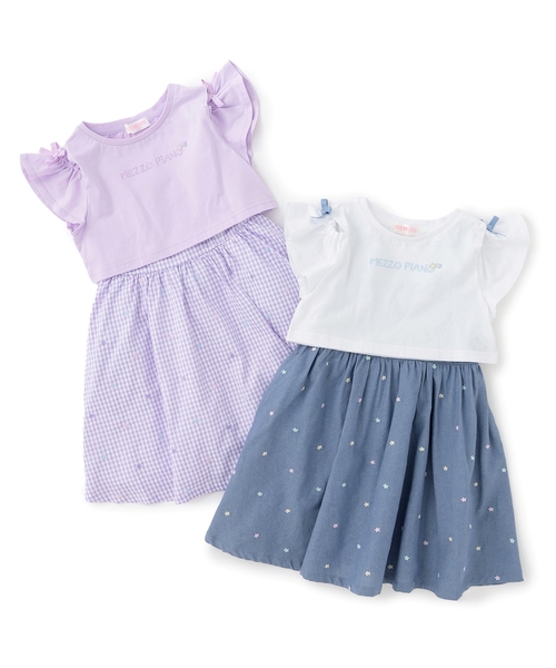 ワンピース 肩開き半袖Tシャツ＆星キャミワンピースセット キッズ 子供服 女の子の画像