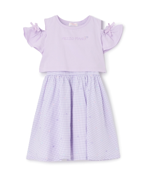 ワンピース 肩開き半袖Tシャツ＆星キャミワンピースセット キッズ 子供服 女の子の画像