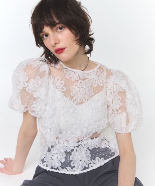 【haru】rosy luce トップス ROSY LUCE（ロージールーチェ） ブラウス シャツ CLASSIC FLOWER TULLE