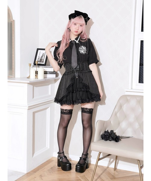 NOEMIE（ノエミー） ブラウス シャツ 半袖 ストライプネクタイブラウス